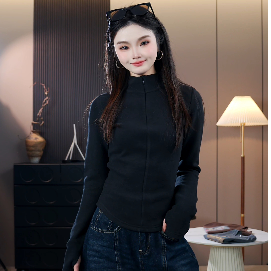 【小蛮腰】25年秋冬加厚绵羊毛双面绒长袖T恤女内搭修身打底衫C703