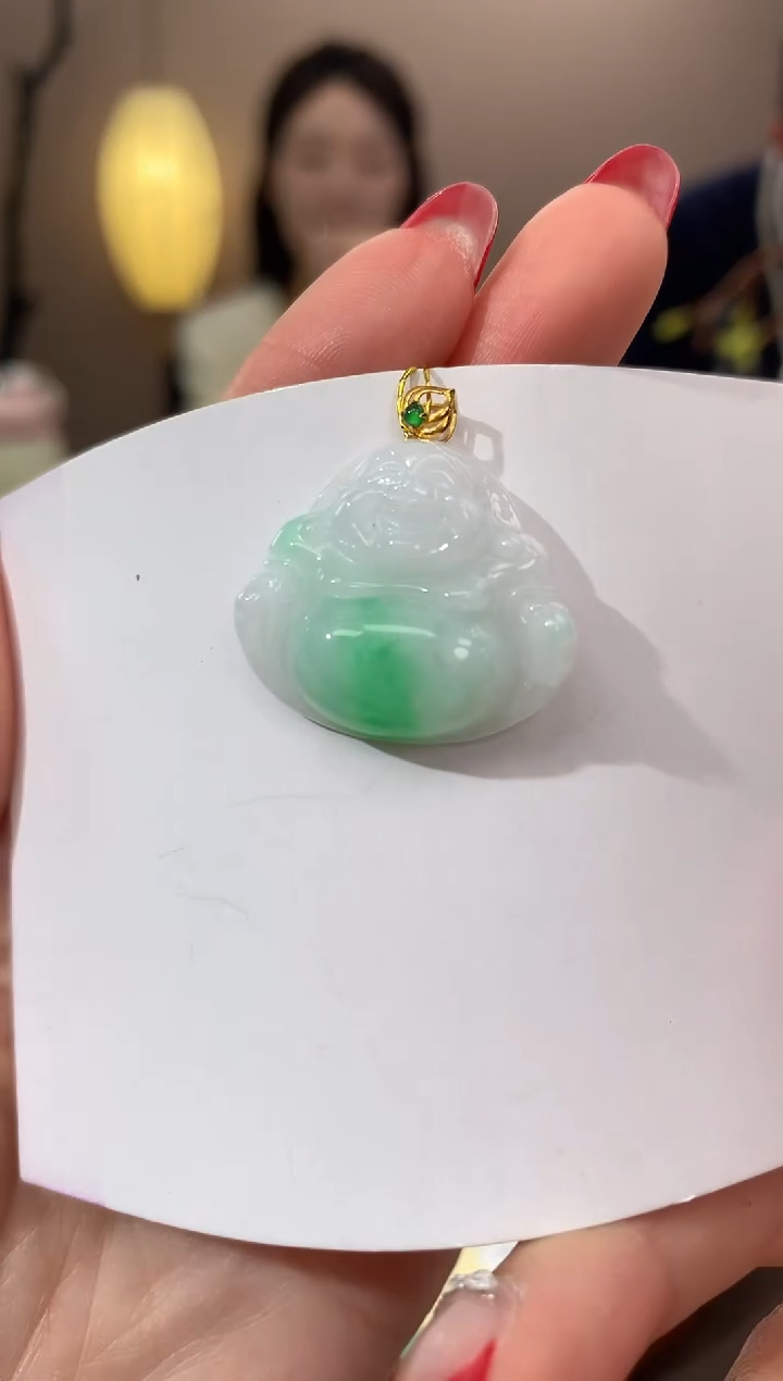 【闪购商品】翡翠颈饰18K金镶嵌天然缅甸a货翡翠