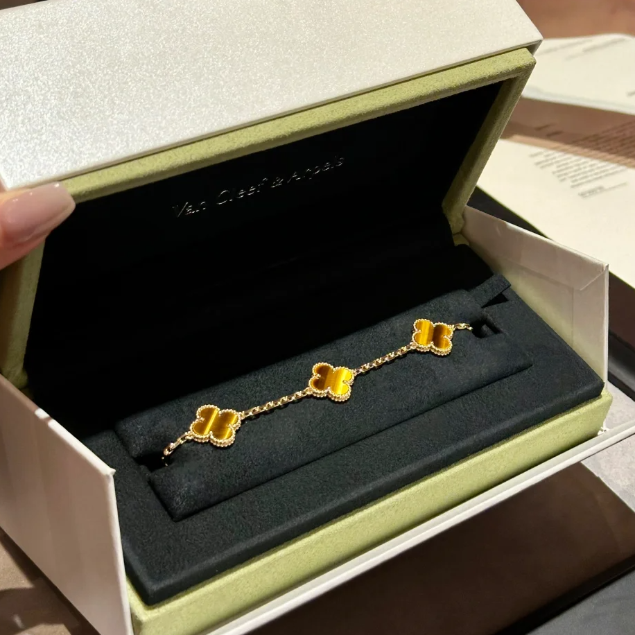 99新 梵克雅宝 大头活动 中号五花手链 新扣 虎眼石 S-M码 20年