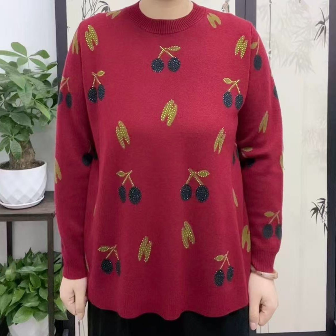 8088时尚潮流小樱桃大码毛衣