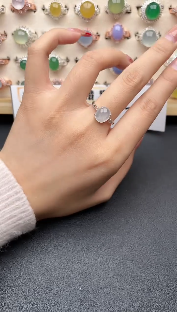 【闪购商品】翡翠戒指银S925镶嵌一物一证一礼盒