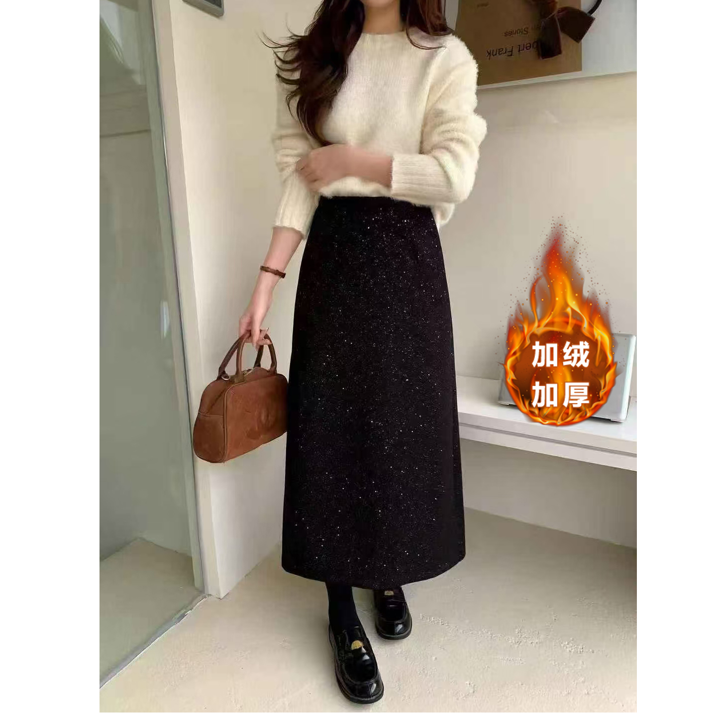 【3个长度加厚】网红半身裙气质时尚开叉秋冬显瘦百搭中长款高腰