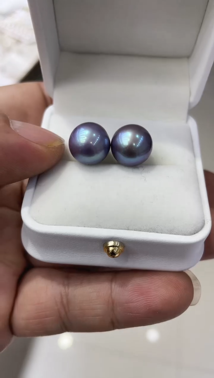 【闪购商品】淡水珍珠耳饰银S925镶嵌12-13紫珠耳钉