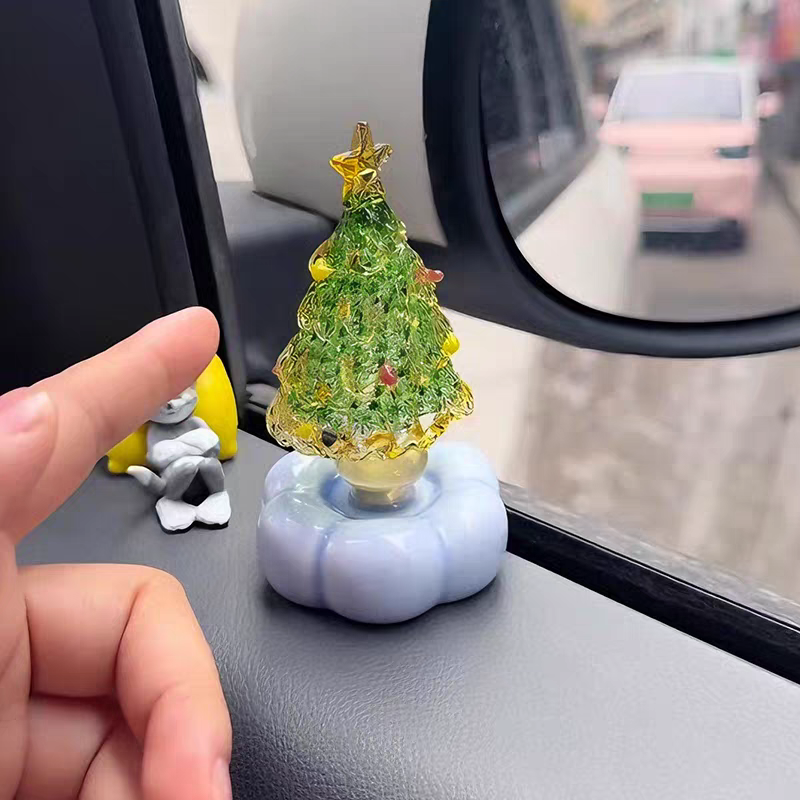 【视频同款】转转圣诞树小摆件景德镇渐变旋转圣诞树可爱治愈车摆件