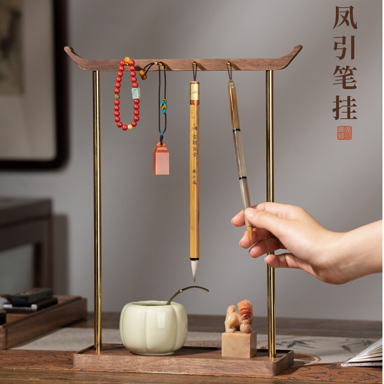 张小凤凤引笔挂毛笔架实木高档新中式书法文房四宝笔搁胡桃木简约