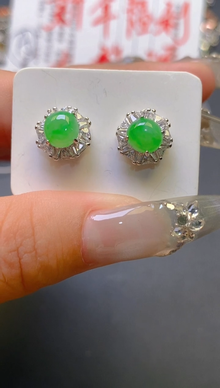 【闪购商品】翡翠耳饰银S925镶嵌天然A货翡翠1