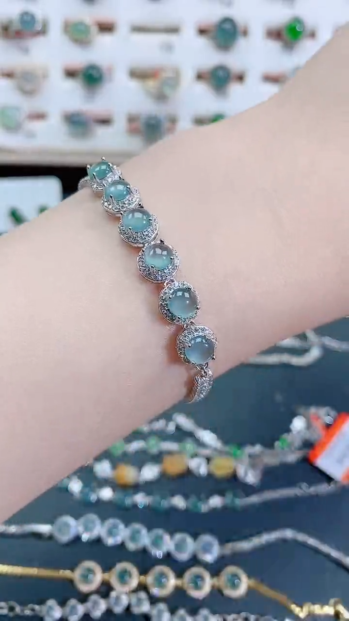 银S925镶嵌手链翡翠天然翡翠