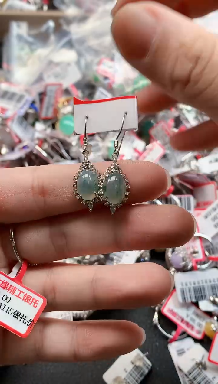 银S925镶嵌戒指翡翠天然A货缅甸翡翠