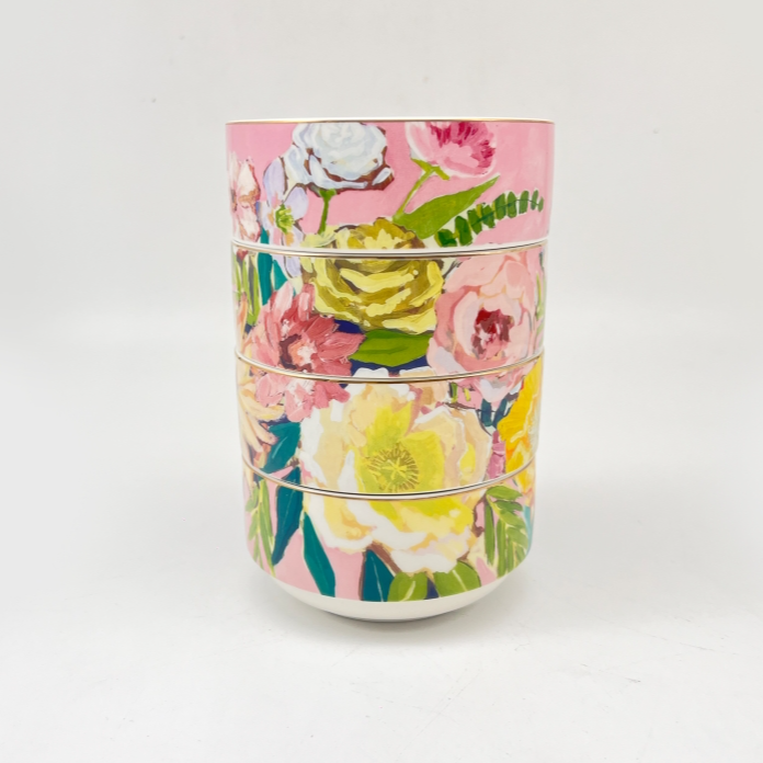 【奇居腾飞】油画的春天系列新骨瓷5寸套筒碗 粉色4个装米饭碗