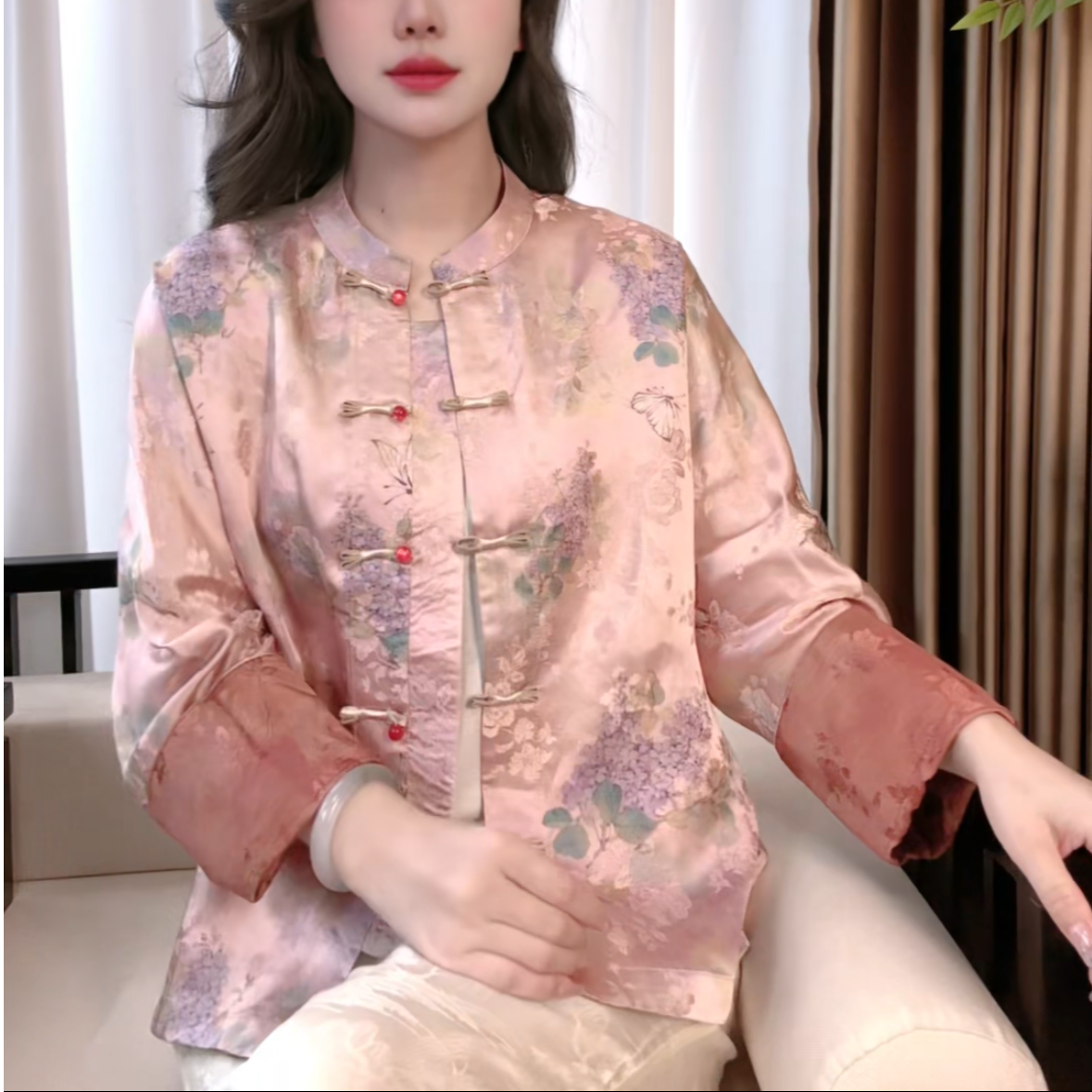 2025新中式桑蚕丝衬衫提花夏季气质中国风百搭薄款外套女S119