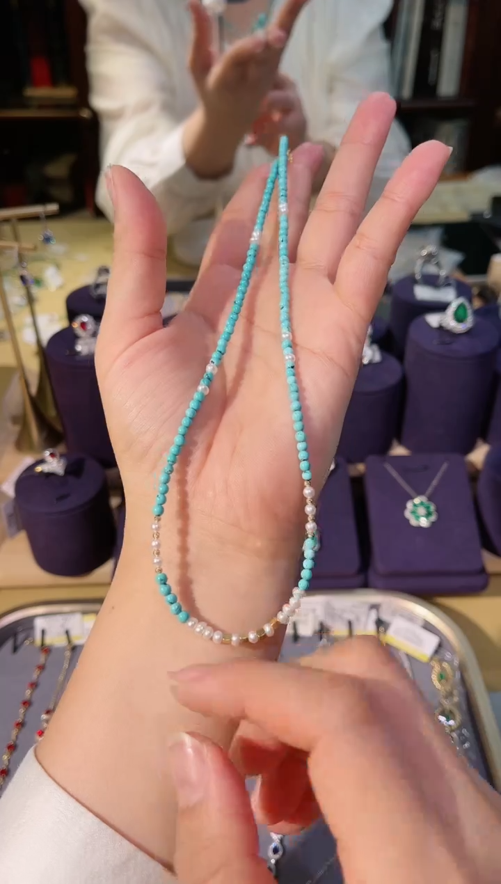 【闪购商品】淡水珍珠颈饰18K金镶嵌绿松石珍珠项链