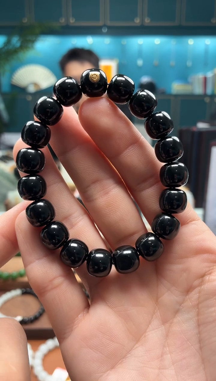 未镶嵌手串和田玉黑青10*11