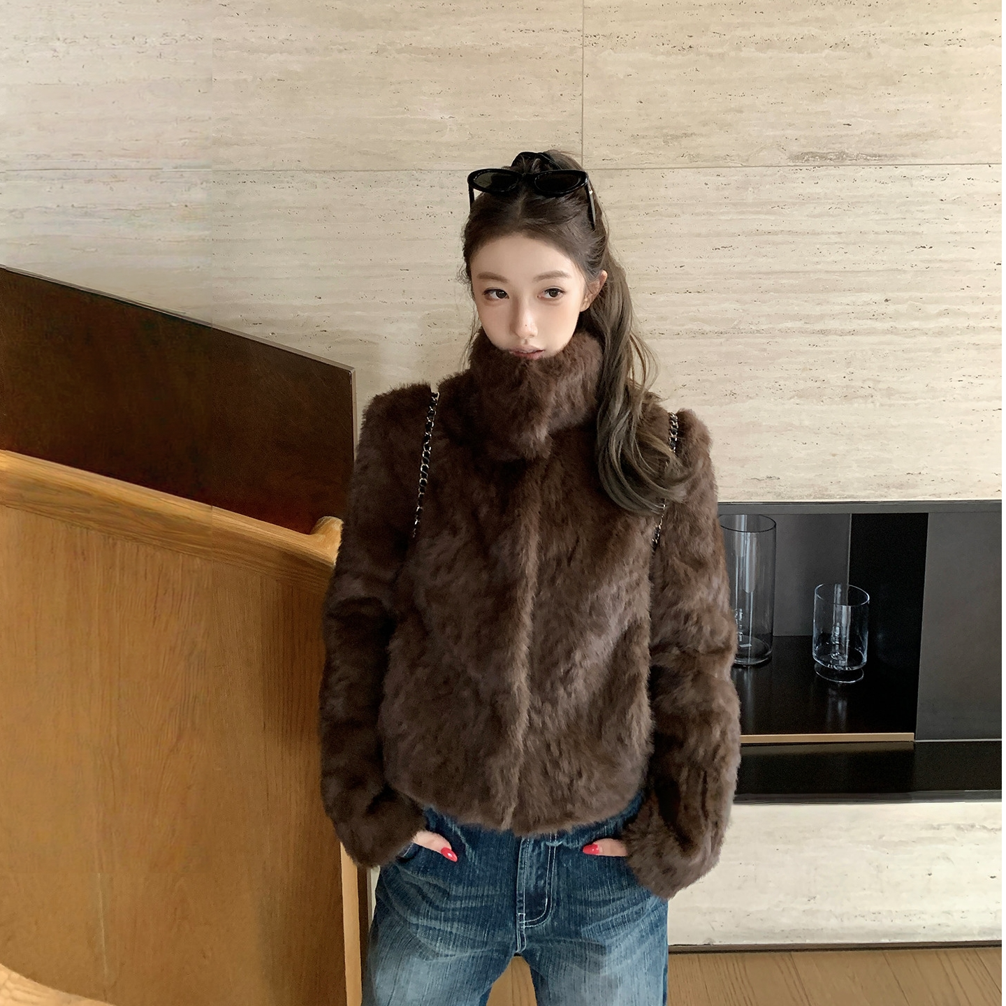 【十月轻奢】暖暖小湖羊翻领环保皮毛一体毛毛外套冬季洋气加厚女