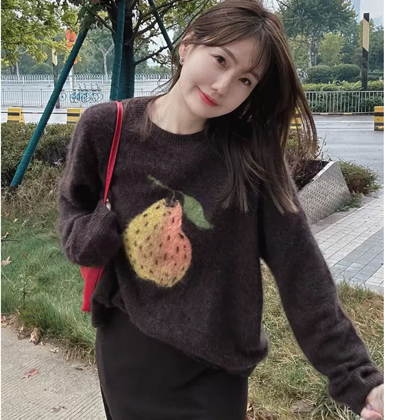 大鸭梨~100纯羊毛《衣长59胸围60》拉绒工艺毛衣女FF27