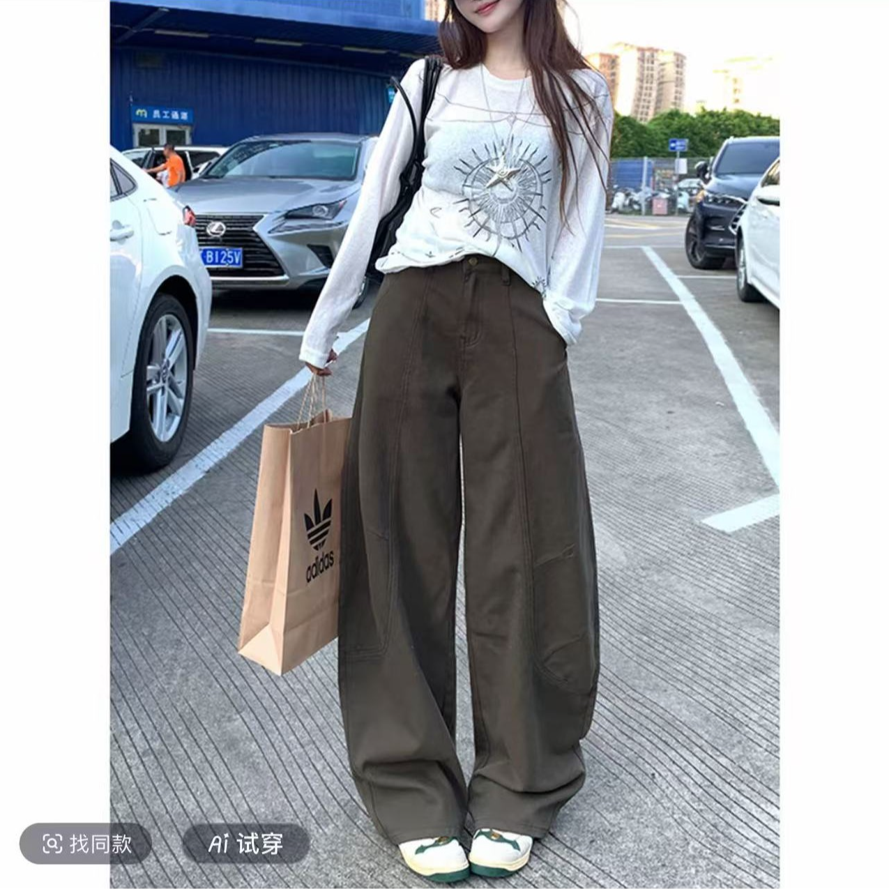 美式复古弯刀阔腿裤女2025年秋季新高腰宽松显瘦休闲拖地长裤7777