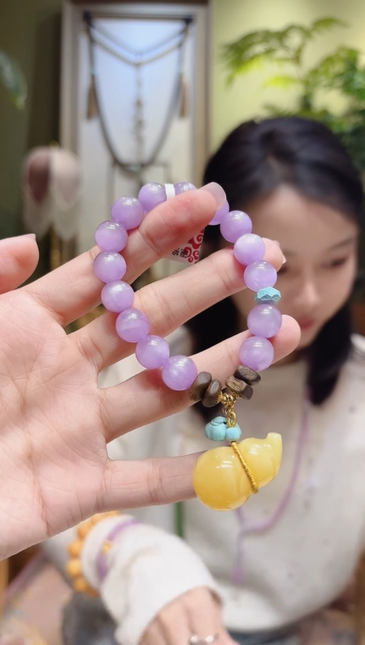 【闪购商品】锂辉石手串18K金镶嵌蜜蜡葫芦紫锂辉手串C