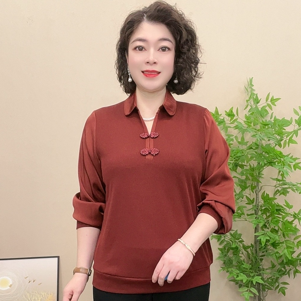 长袖妈妈装秋季宽松上衣中老年女装气质翻领盘扣显瘦时尚洋气女士