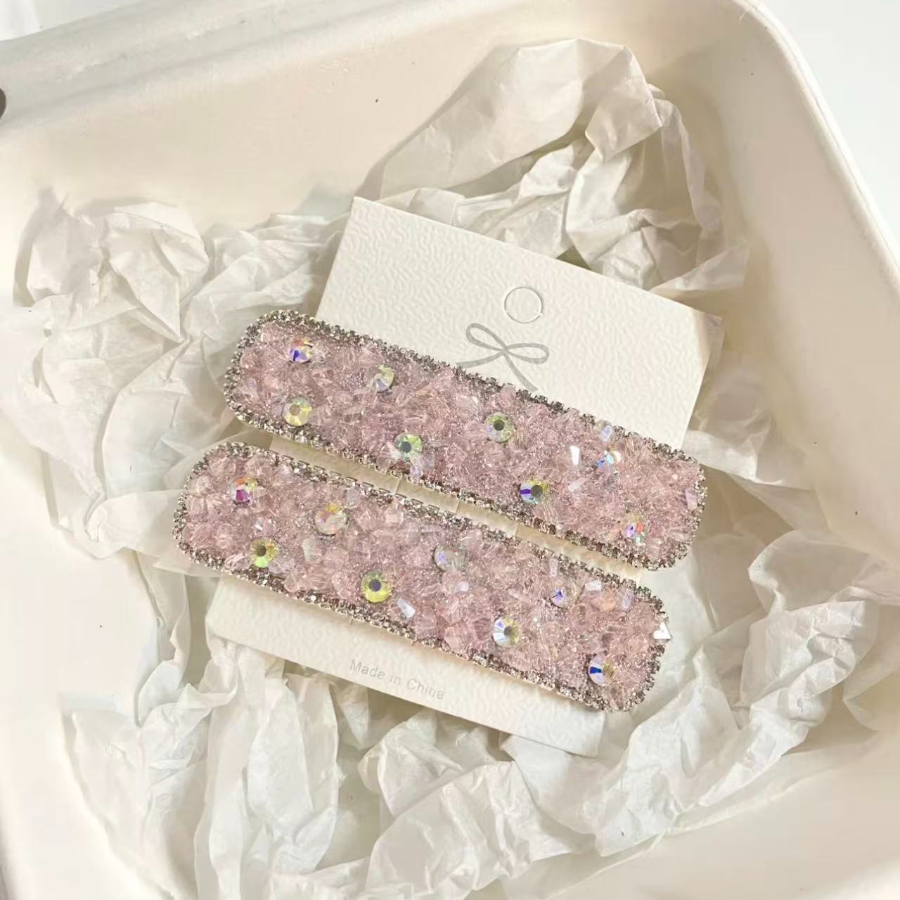 精品水晶韩系新款轻奢重工满镶粉色时尚百搭BB夹4633（对）