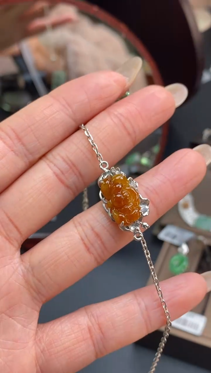 颈饰银S925镶嵌翡翠净货18057