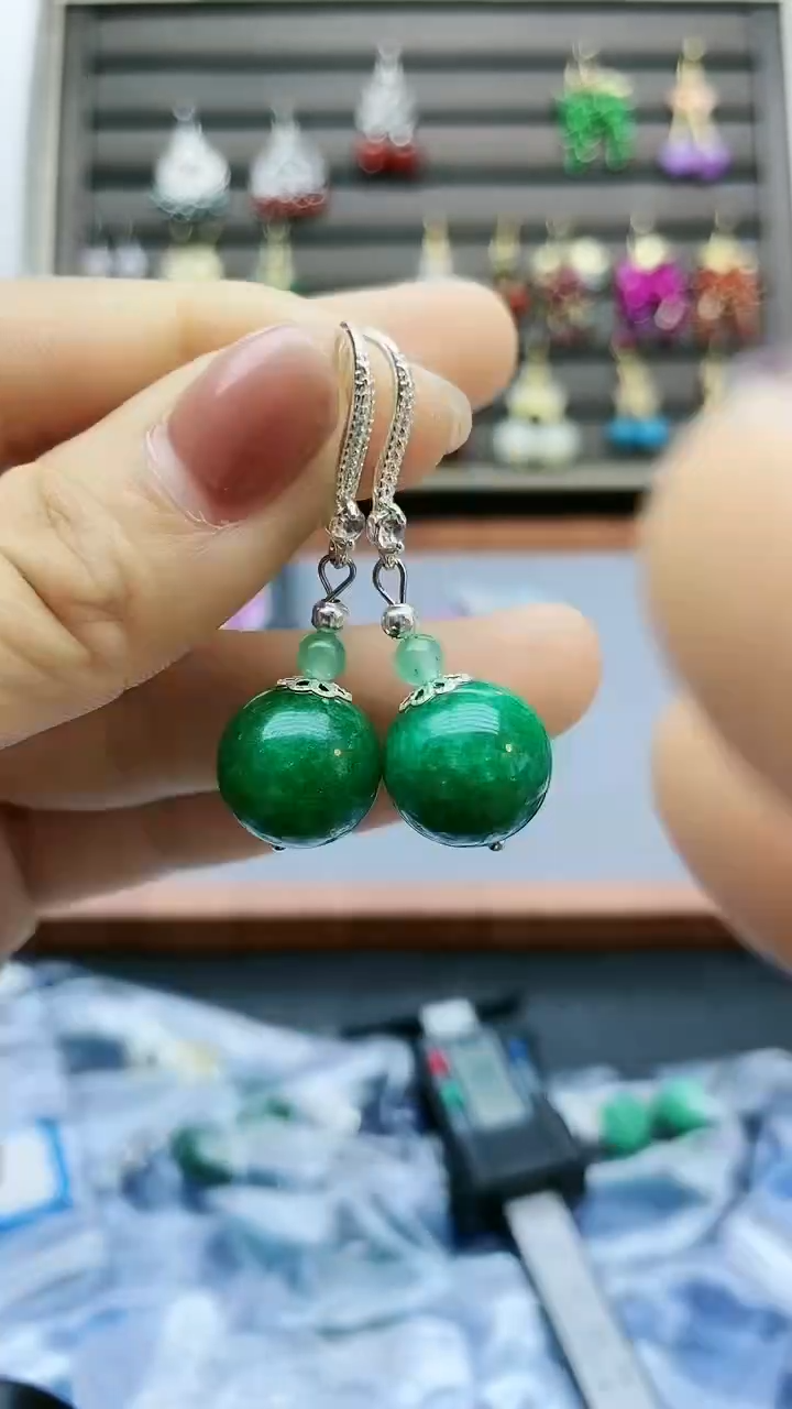 【闪购商品】翡翠耳饰银S925镶嵌125000