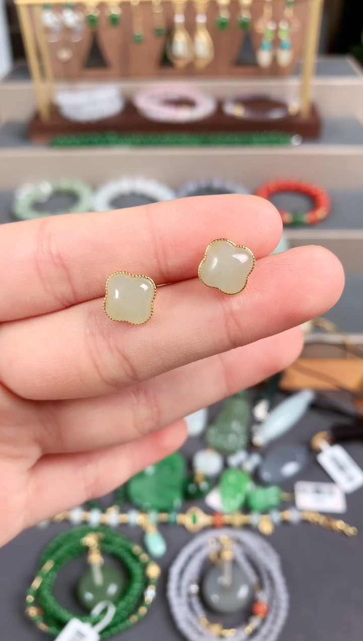 银S925镶嵌和田玉耳饰1