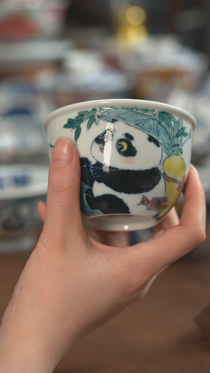 【闪购商品】熊猫钓鱼杯茶杯景德镇昨明陶瓷