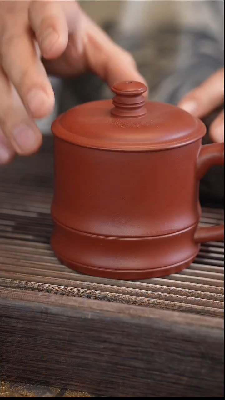 茶壶紫砂大红袍竹节盖杯  