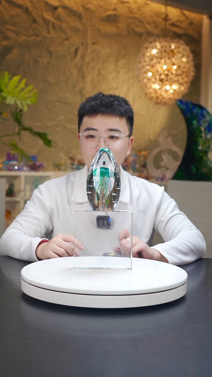 手工艺品琉璃宝石蓝气泡工艺水母摆件
