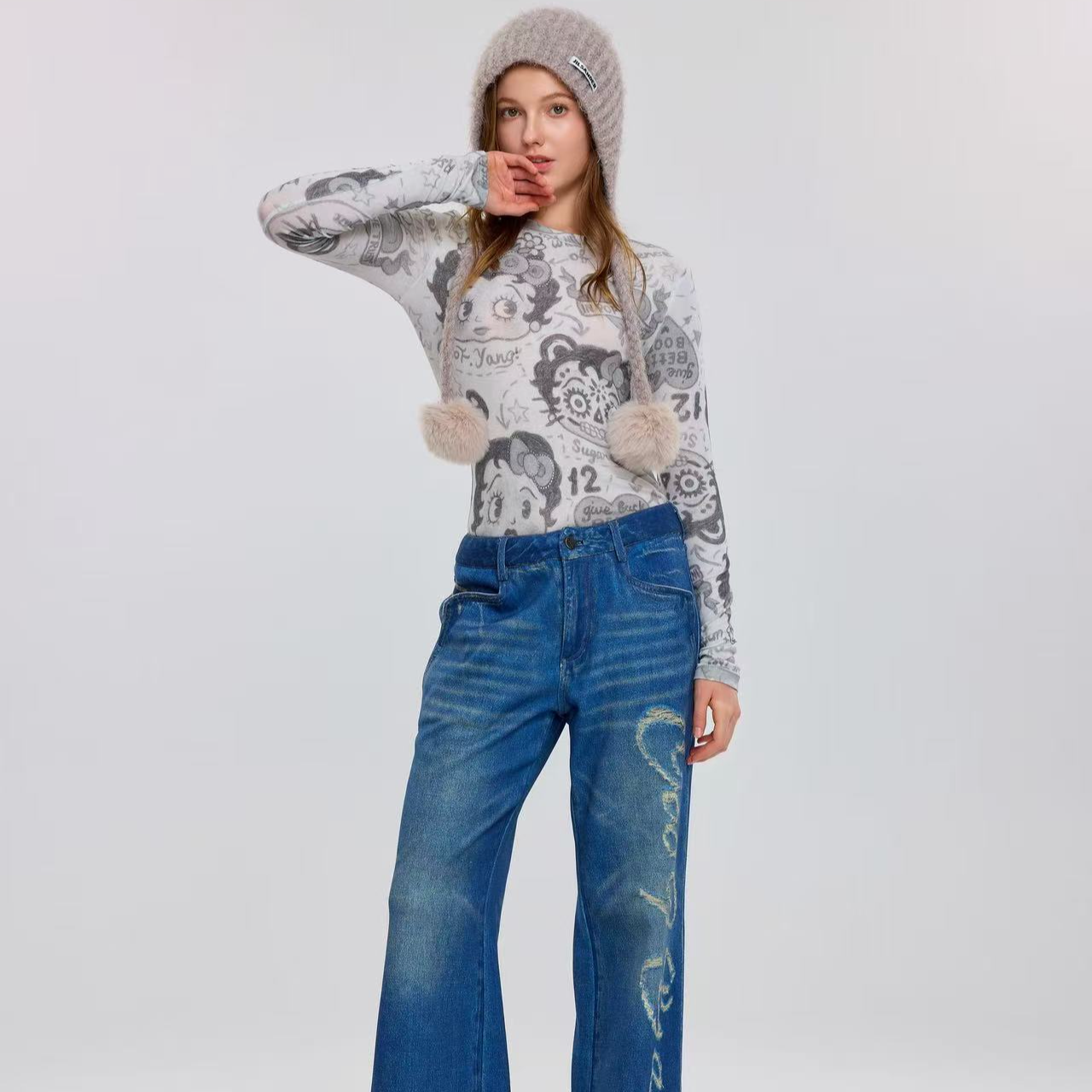 OooF！Yang烫钻贝蒂上衣