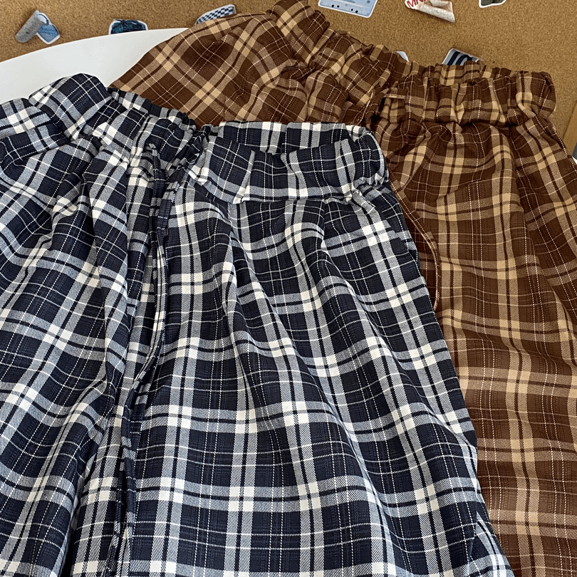 S2黑白格子冰丝阔腿裤女2025夏季新款高腰薄款高个子休闲裤