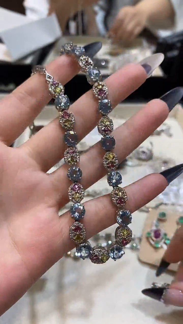 银S925镶嵌项链定制海蓝宝石楚楚珠宝中古甄选不退换