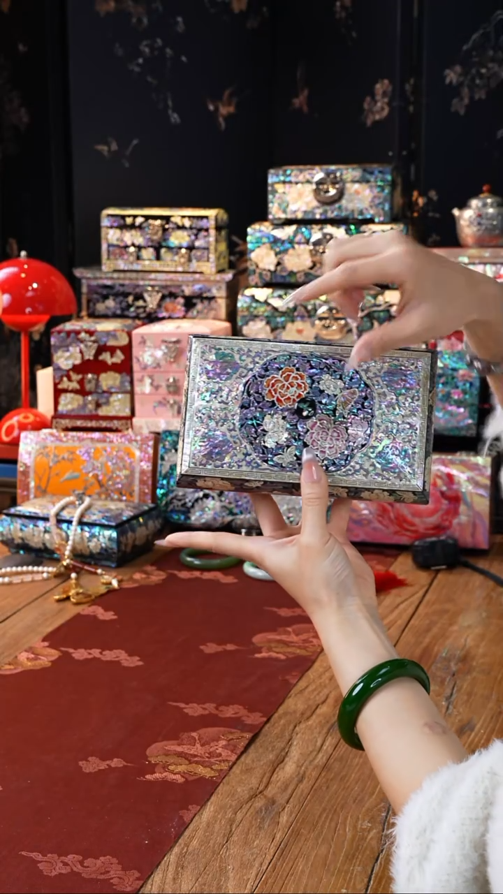 【闪购商品】瓷片螺钿工艺香椿木首饰盒