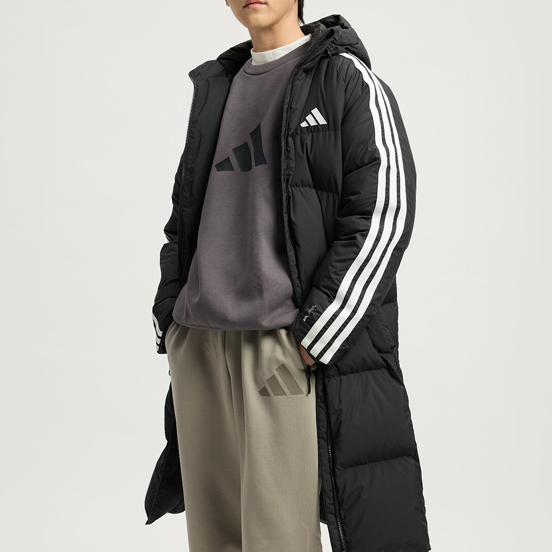 adidas/阿迪达斯男子拒水防风保暖长款600蓬鸭绒连帽羽绒服KC2498