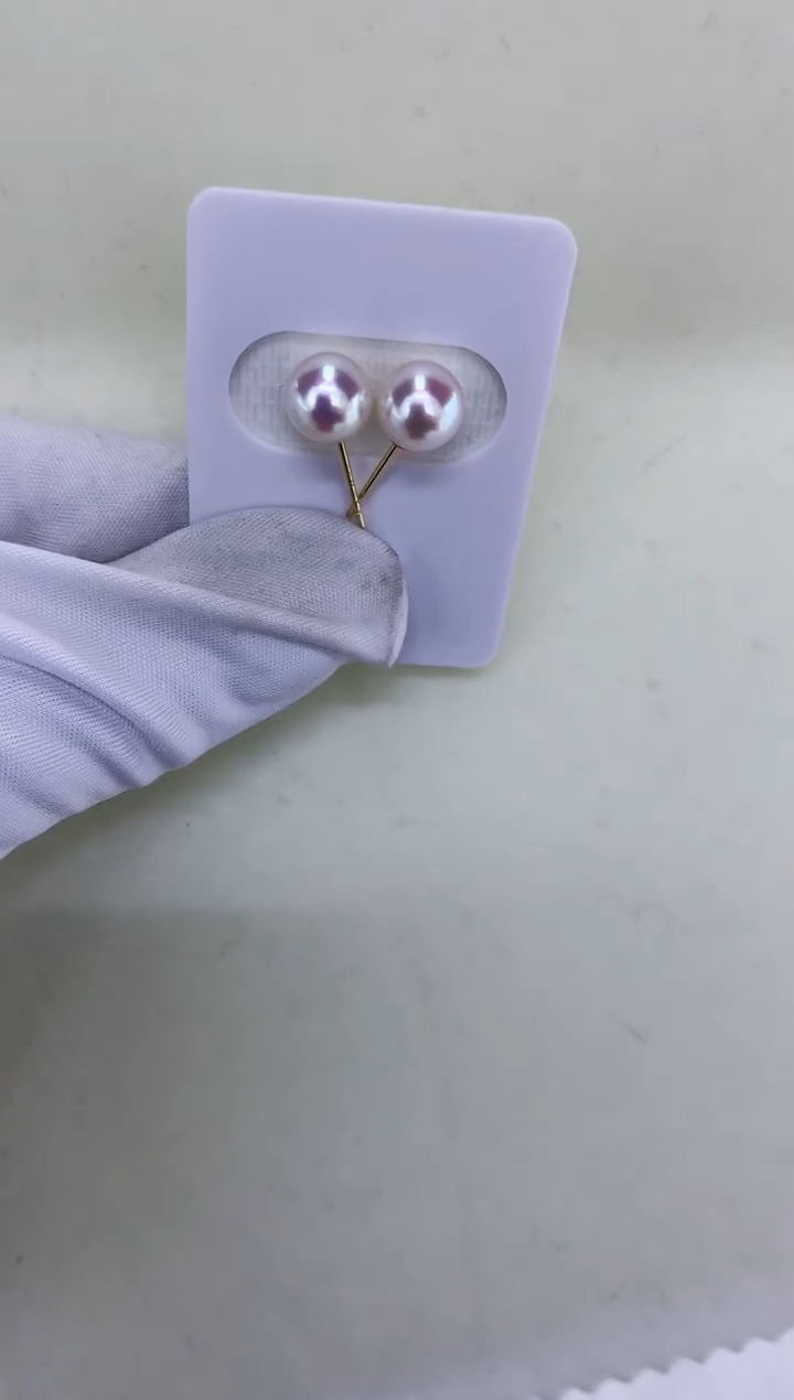 18K金镶嵌DA海水珍珠 耳钉8-8.5MM X013 