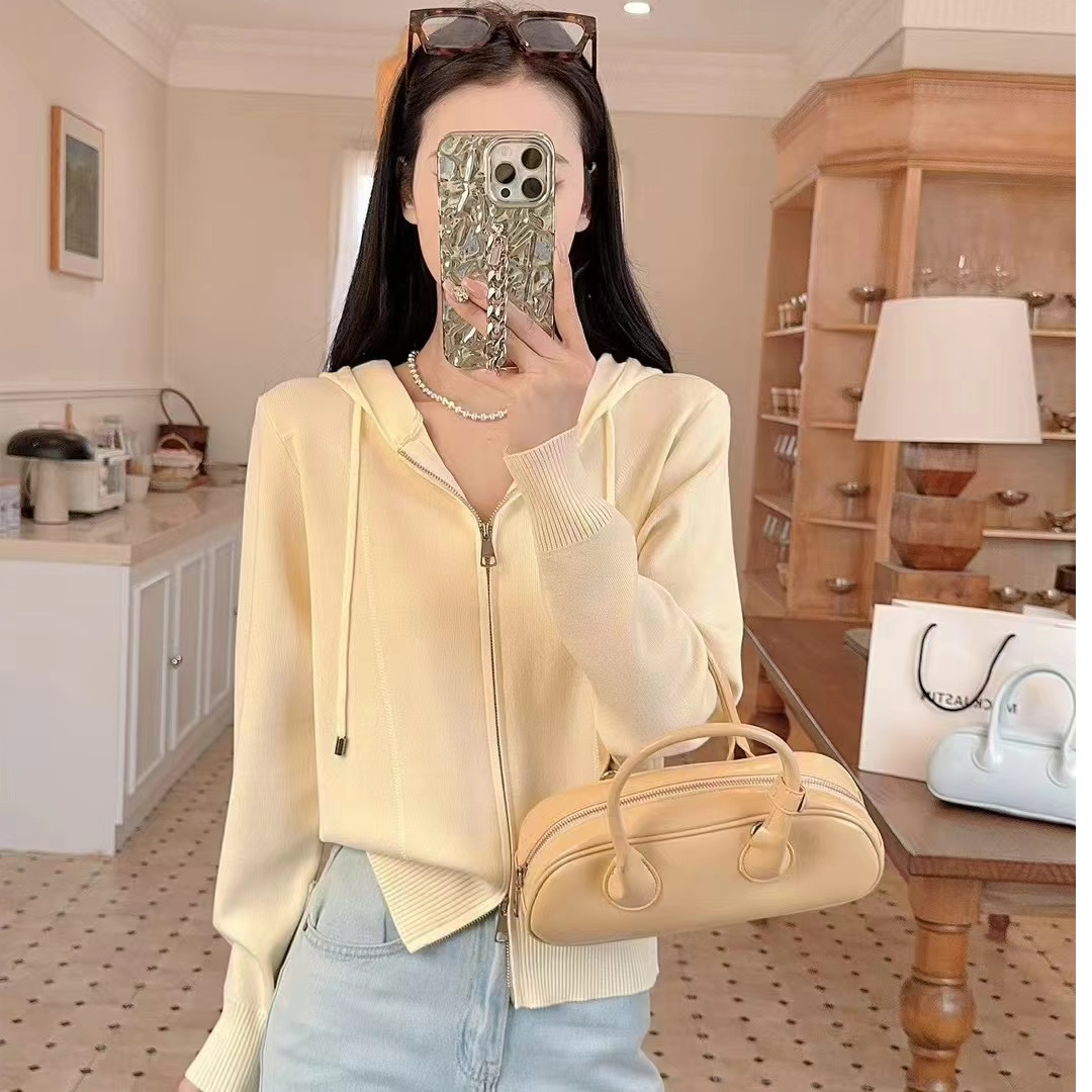 连帽冰麻针织帽衫长袖时尚百搭