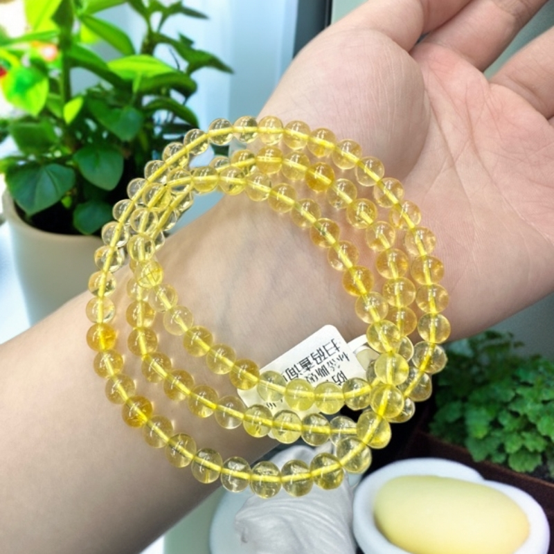 柠檬黄卡6毫米三圈手串