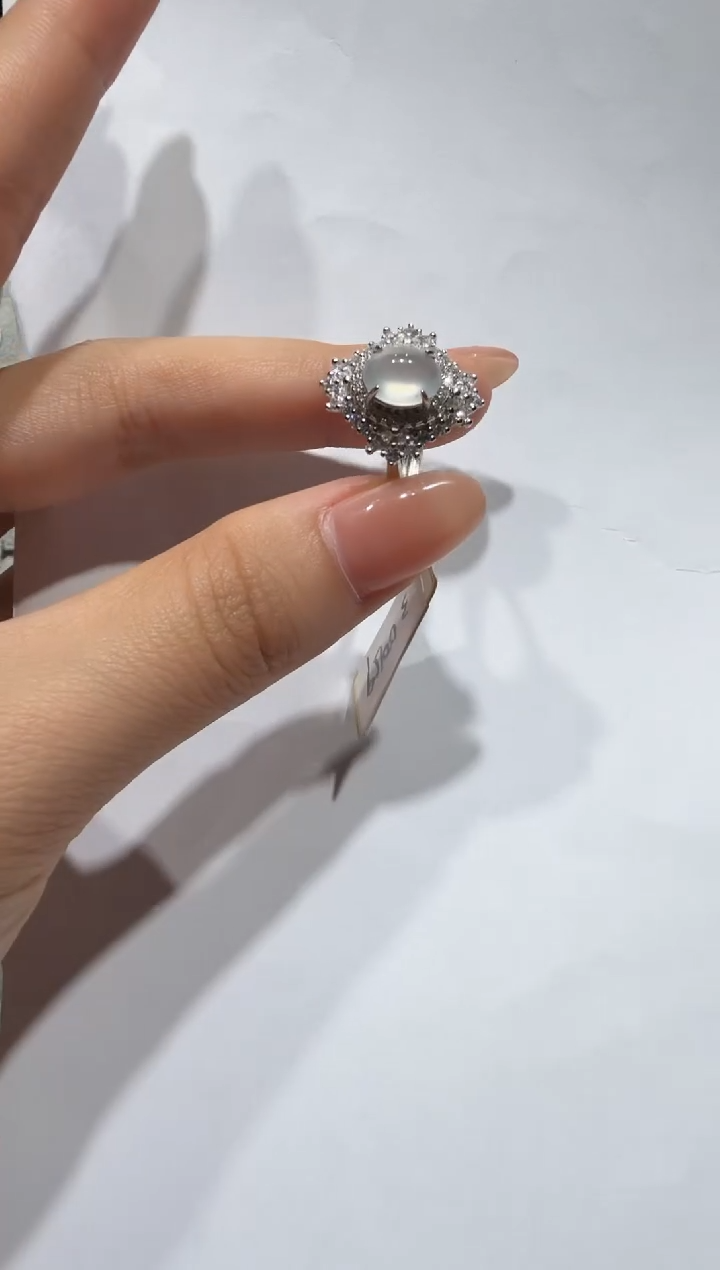 银S925镶嵌戒指翡翠缅甸A货翡翠戒指