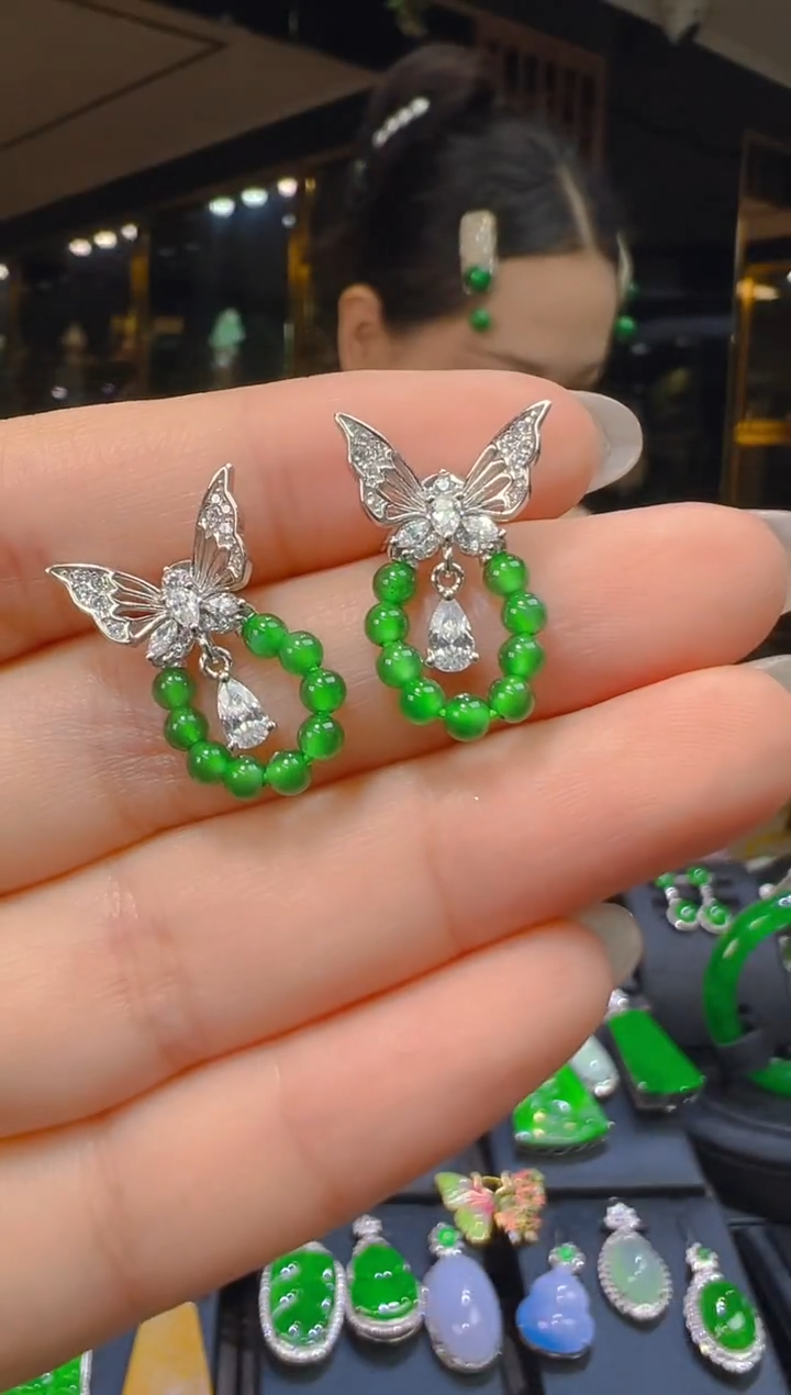银S925镶嵌翡翠耳饰044(多样性发货发其一)