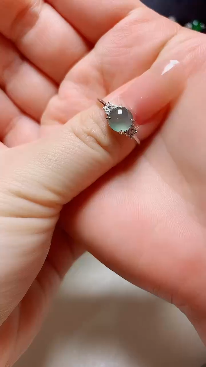 翡翠戒指银S925镶嵌天然翡翠s925银镶嵌