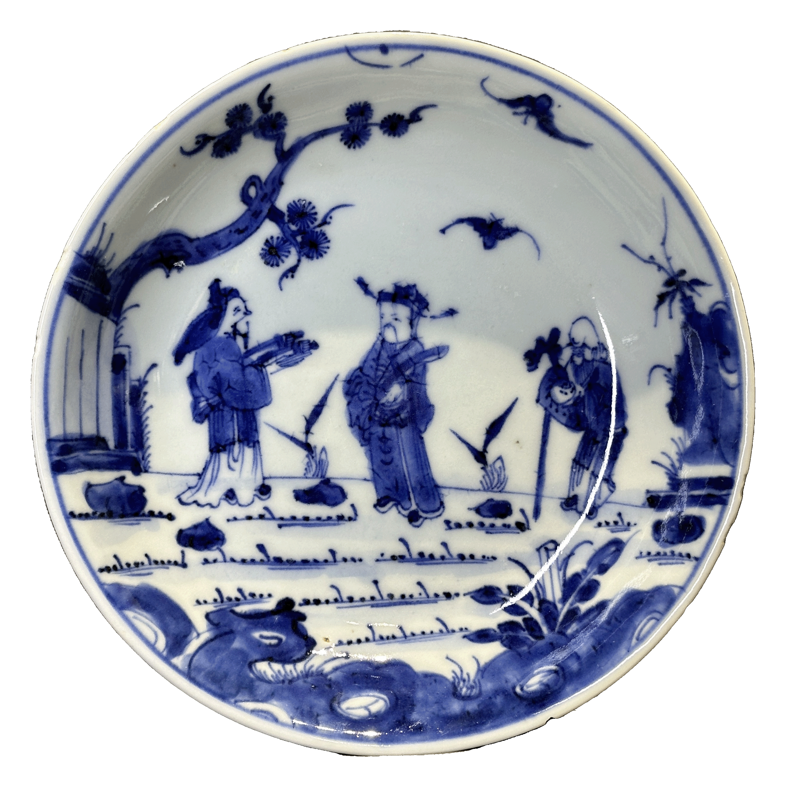 25151914y青花三星人物故事纹盘