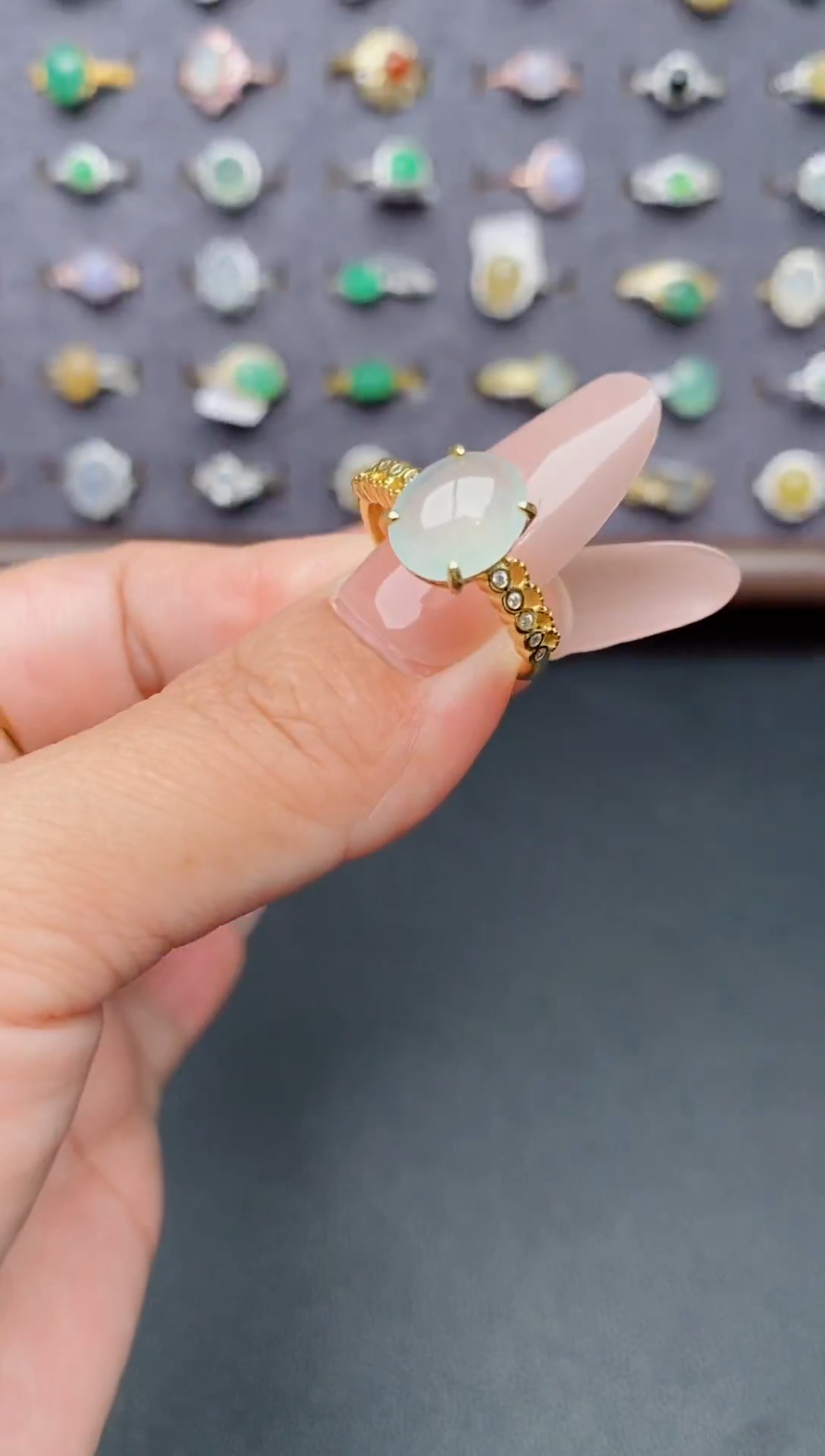 银S925镶嵌戒指翡翠天然翡翠A货111   1-