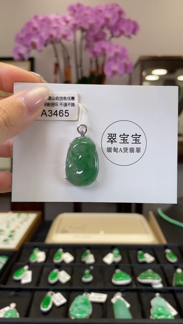 翡翠18K金镶嵌颈饰A3465 如意 含运营费