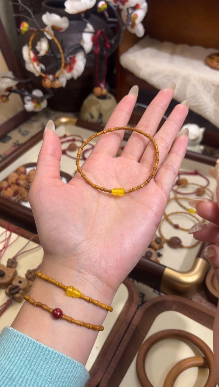 手串桃核【桃缘行】竹节「黄色葫芦」桃木桃核辟、挡、驱、护 备注手围