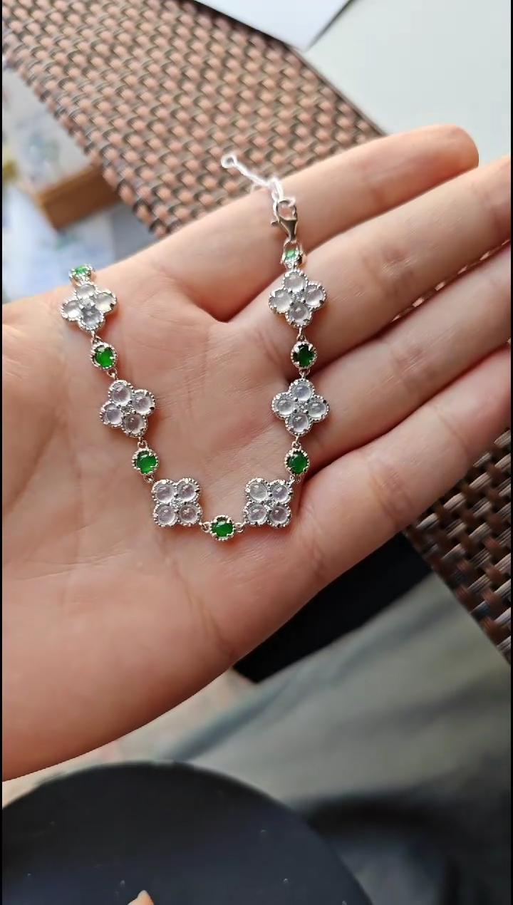 【闪购商品】翡翠手链银S925镶嵌翡翠手链S925银镶嵌