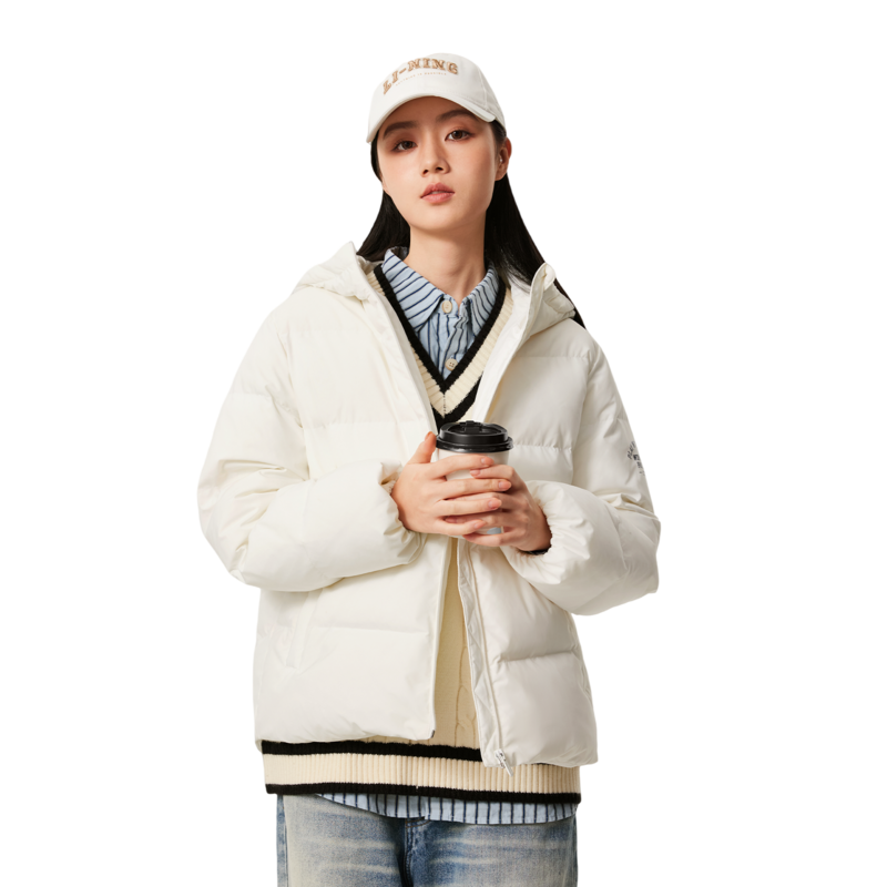 李宁运动潮流系列女子简约百搭宽松保暖连帽羽绒服AYMU040-B品