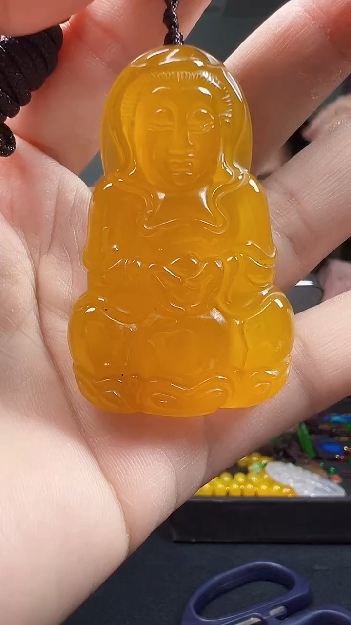 玛瑙/玉髓颈饰未镶嵌4001满黄观音带绳多样性发一