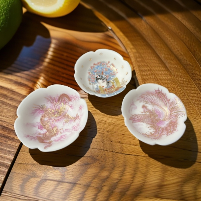 念东方【普洱龙凤花旦杯】冰种羊脂玉瓷轻奢描金主人品茗普洱杯