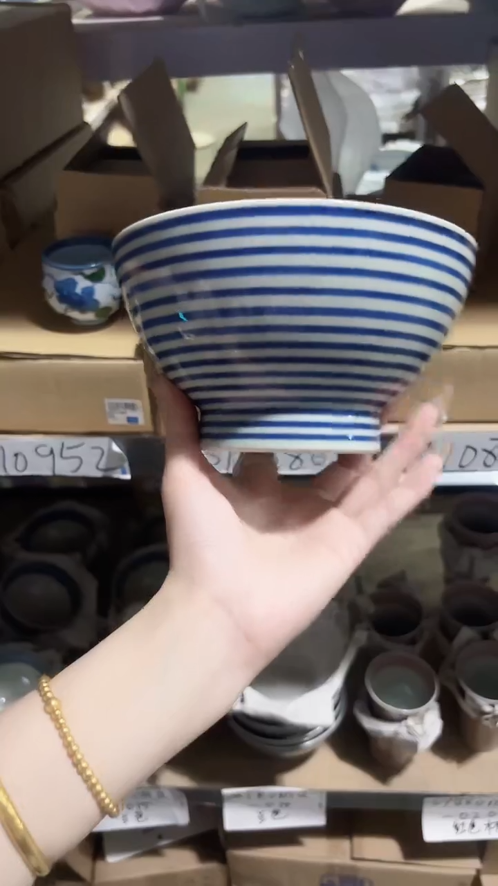 陶瓷【单支】日本进口和山窑蓝驹面丼碗16cm