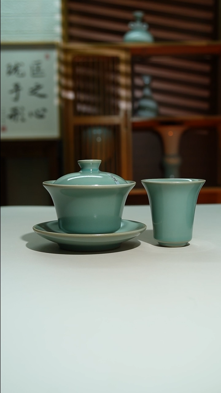 杯仿古马蹄盖碗加仿古杯微瑕