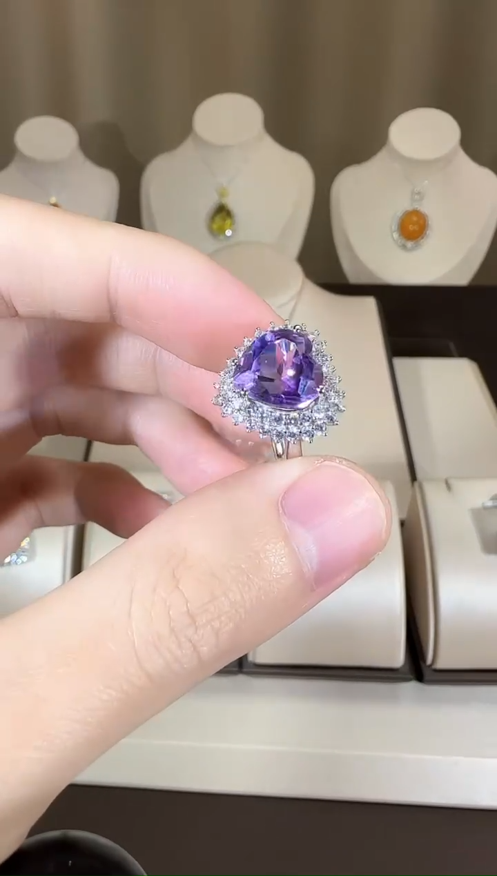 【闪购商品】紫晶戒指银S925镶嵌10mm